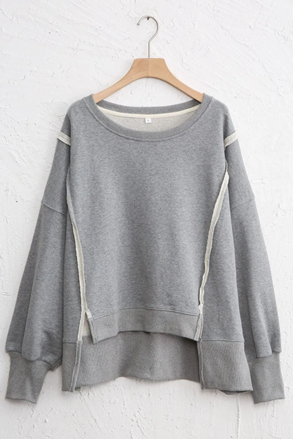 Exposed Seam High-Low Long Sleeve Sweatshirt, image 11