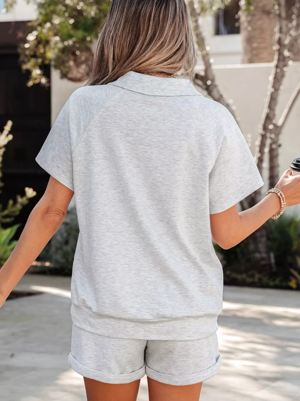 Polo Collar Short Sleeve Top and Shorts Set, image 4