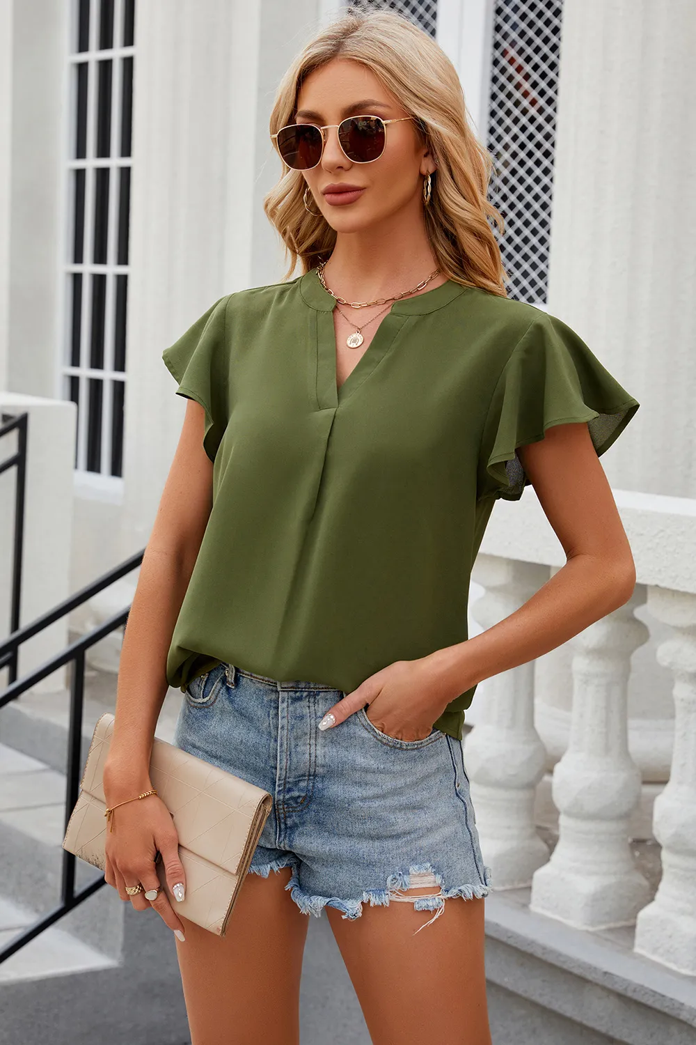 Notched Cap Sleeve T-Shirt, image 19
