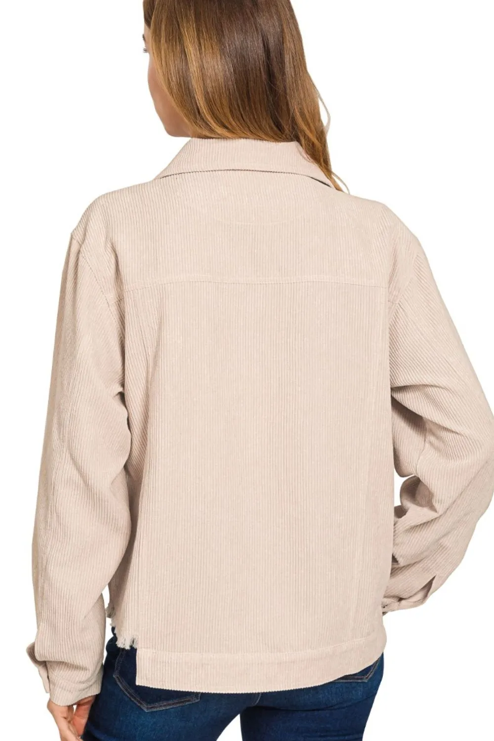 Distressed Corduroy Frayed Hem Cropped Jacket, image 3