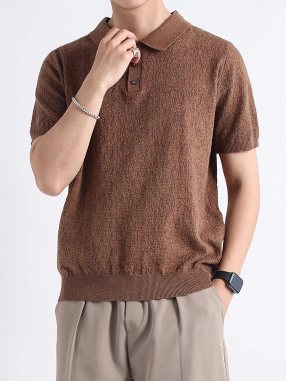 Men's Plus Size Button Detail Short Sleeve Polo, image 2