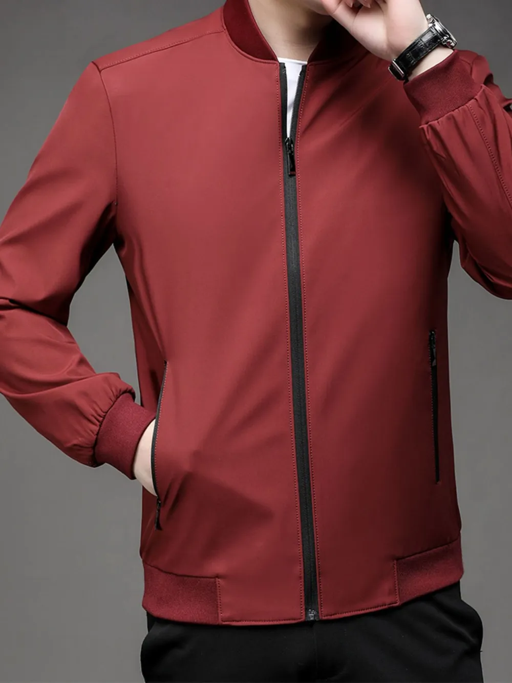 Men's Plus Size Full Zip Front Closure Bomber Jacket with Pockets, image 5