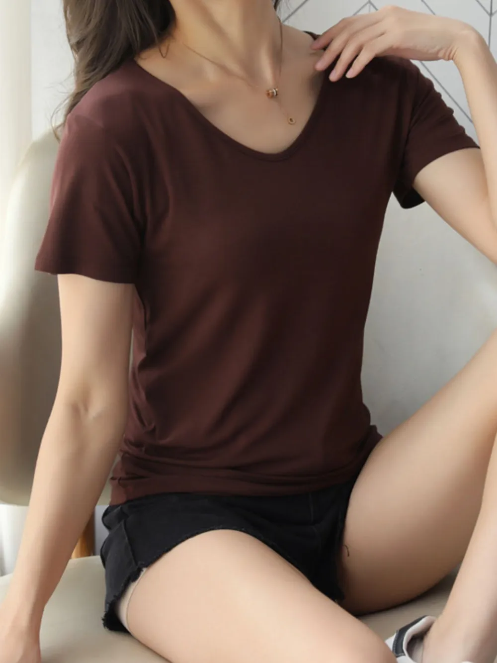 V-Neck Short Sleeve T-Shirt, image 20