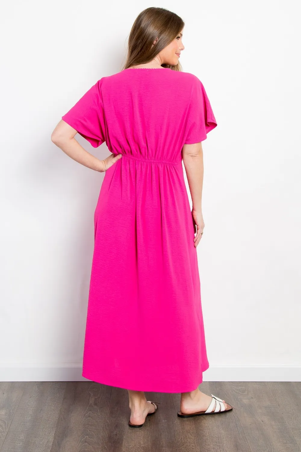 Full Size Shirred Front Short Sleeve Maxi Dress, image 2