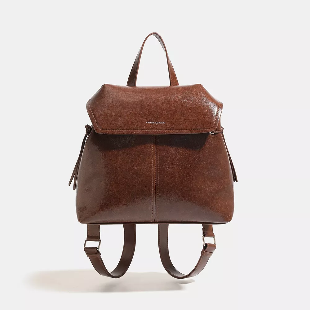 Vintage PU Leather Flap-Over Backpack Bag with Top Handle, image 2