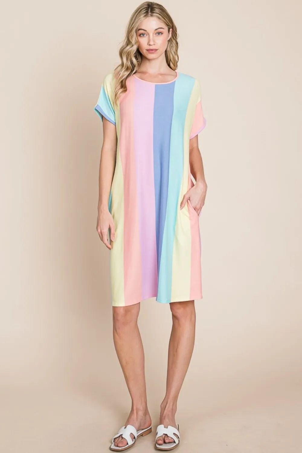Striped Short Sleeve Dress with Pockets, image 6