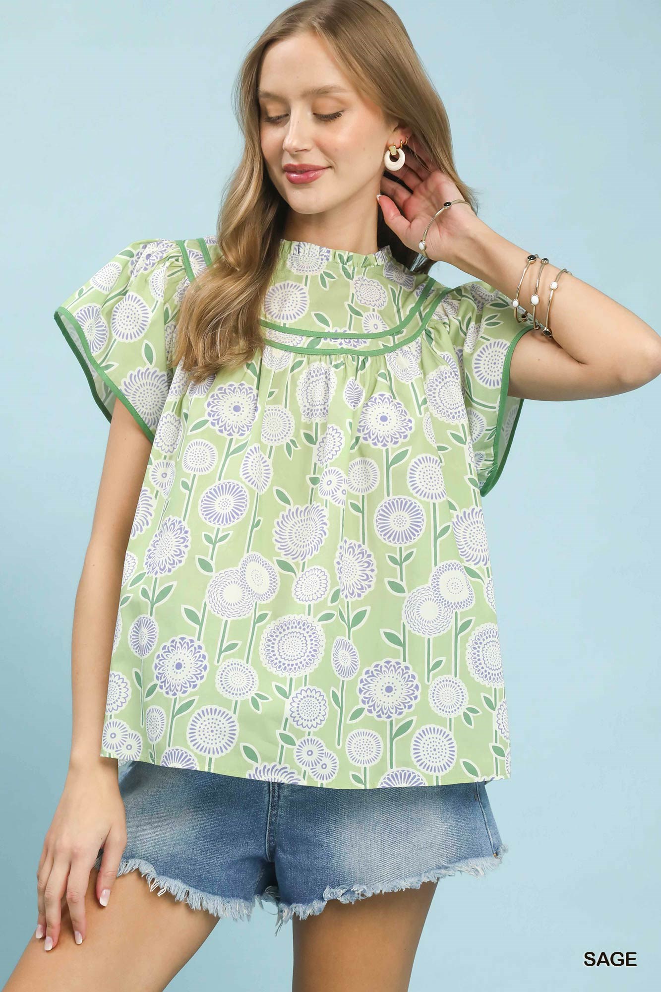 Retro Floral Smocked Babydoll Blouse