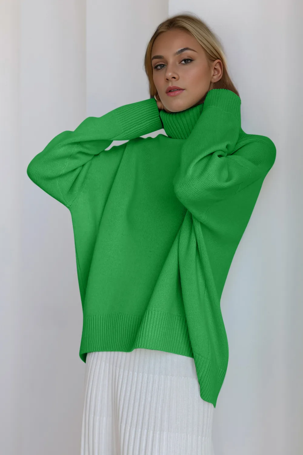Turtleneck Dropped Shoulder Long Sleeve Sweater, image 35