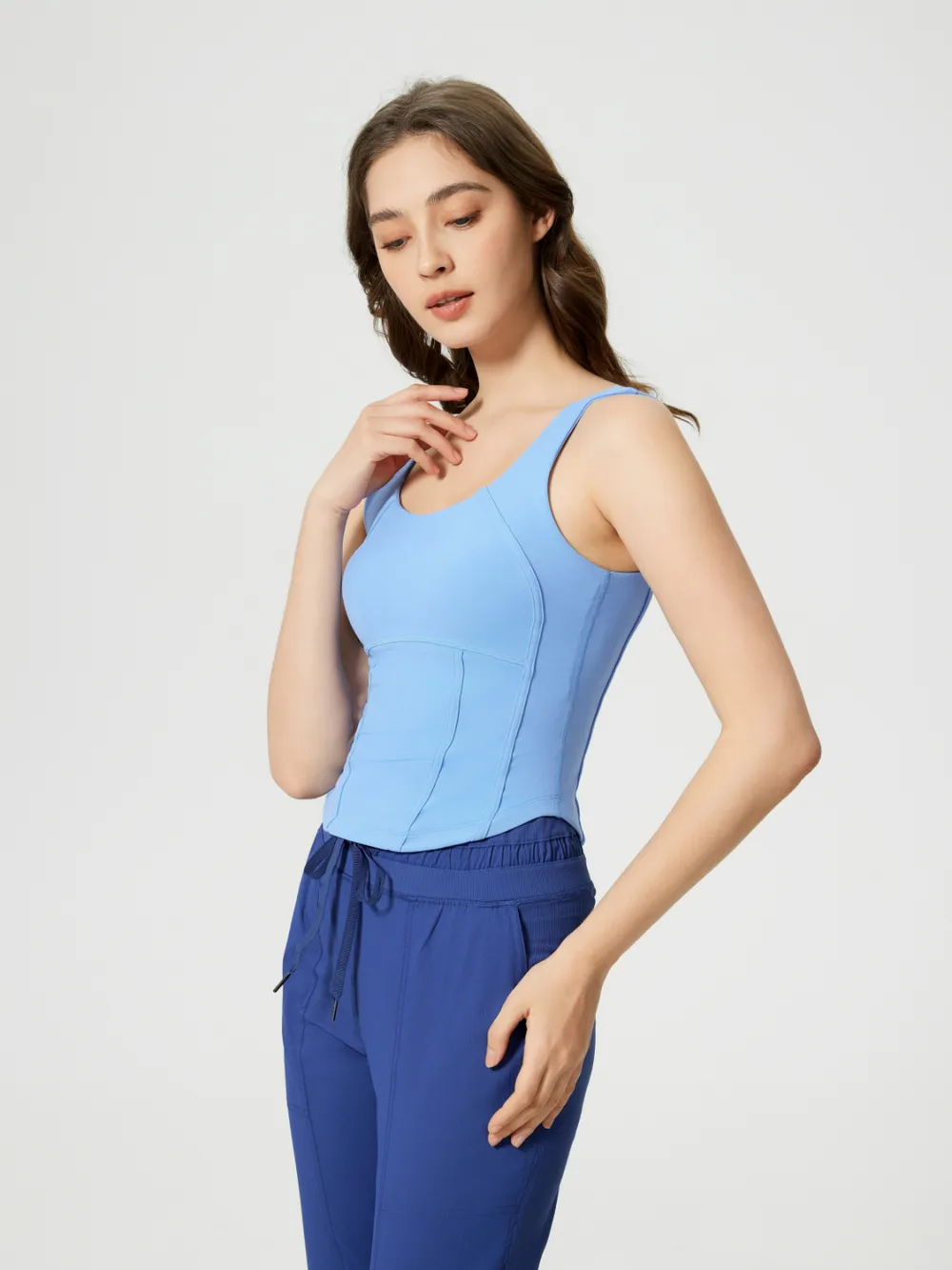 Round Neck Wide Strap Active Tank with Detachable Chest Pads, image 12