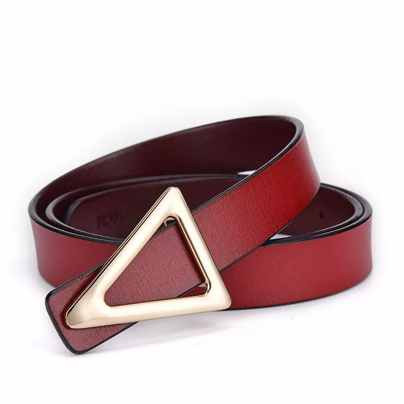 Triangle Buckle Leather Skinny Belt, image 3