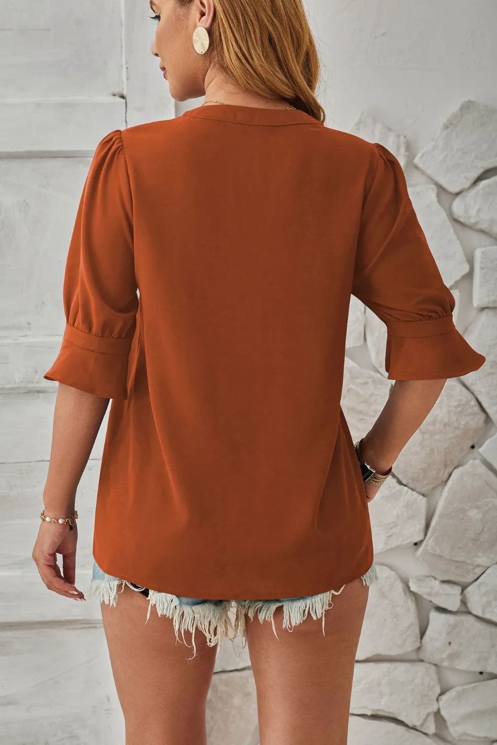 Notched Half Sleeve Blouse, image 2