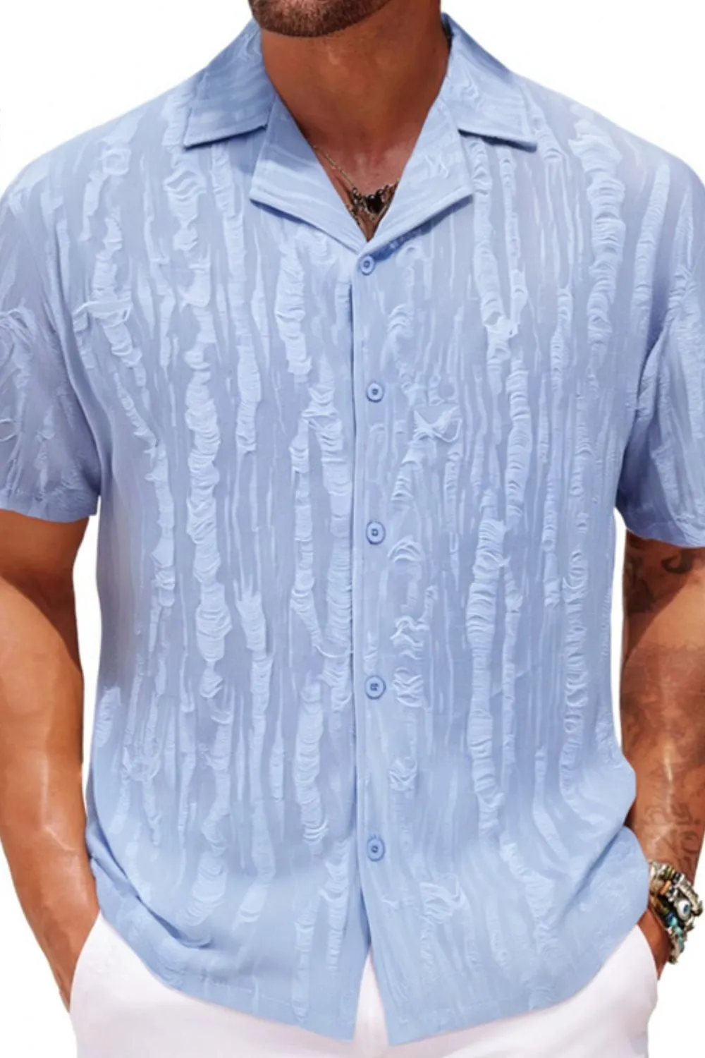 Men's Plus Size Collared Neck Short Sleeve Shirt, image 2