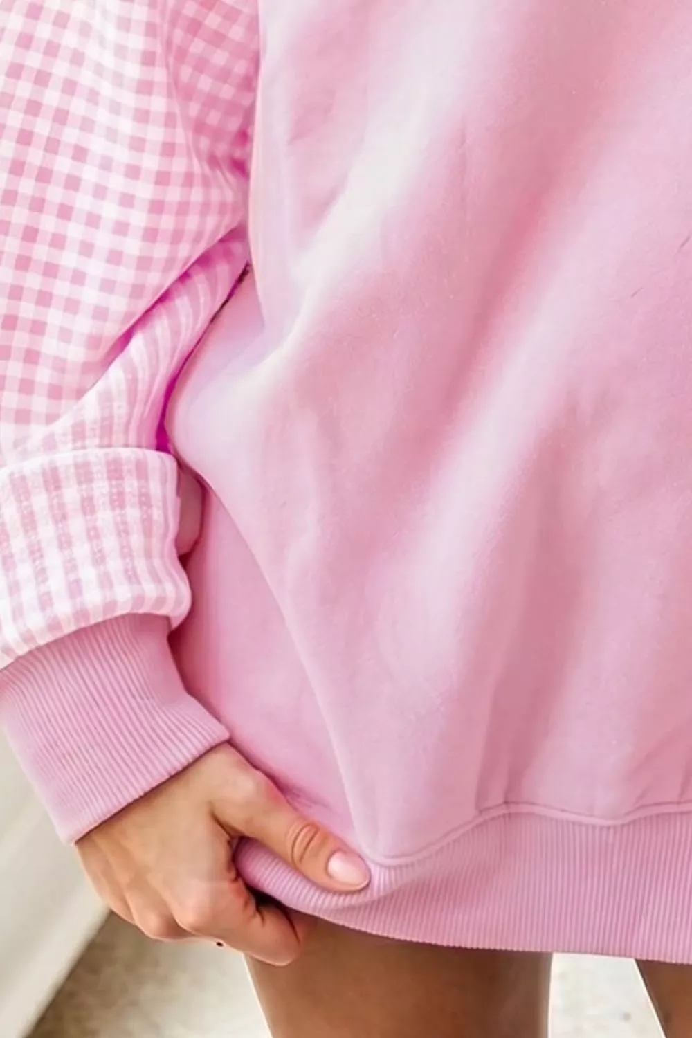 Plaid Sleeve Colorblock Loose Tunic Sweatshirt, image 5