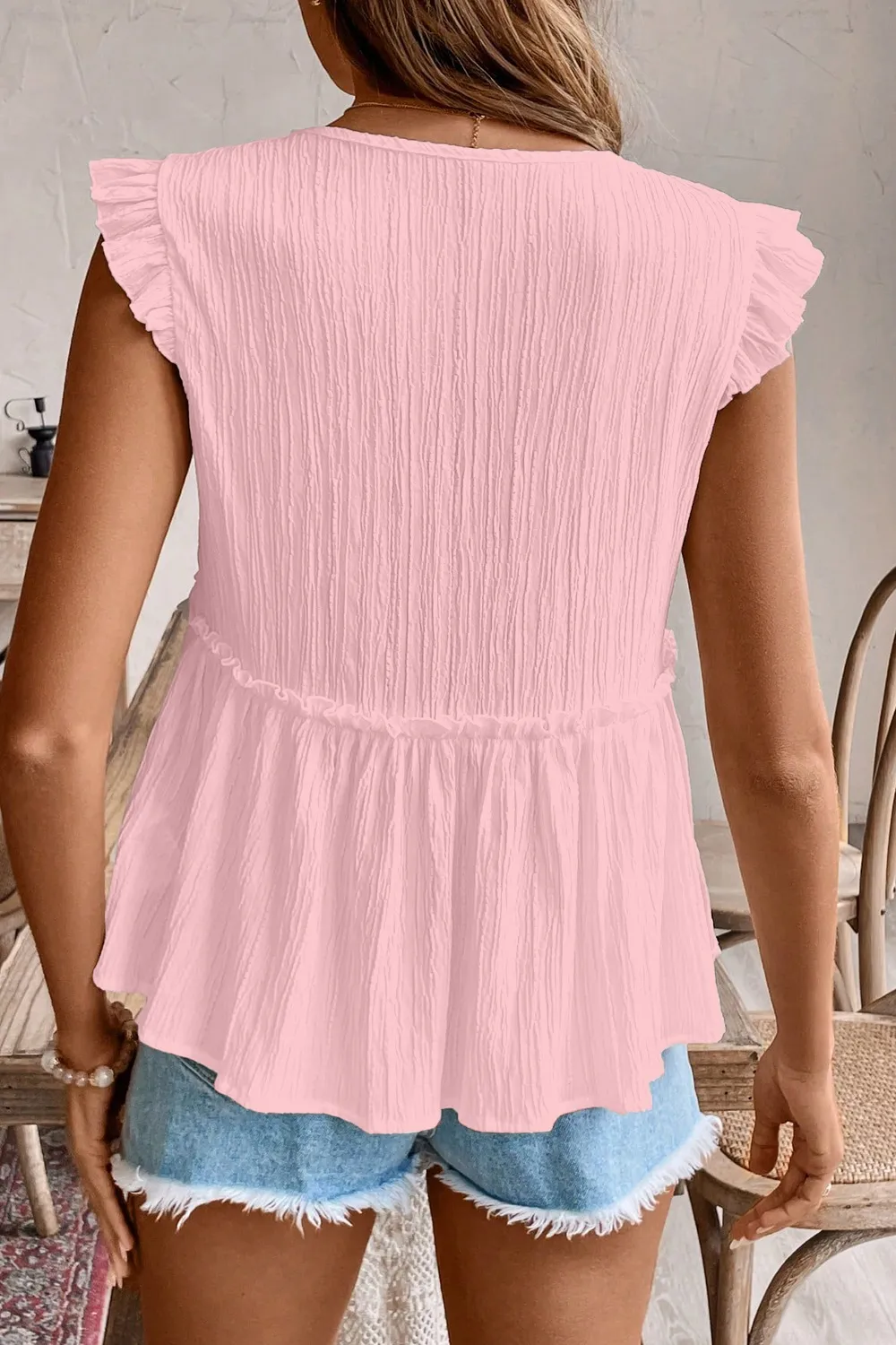 Ruffled Trim V Neck Flutter Flowy Top, image 18
