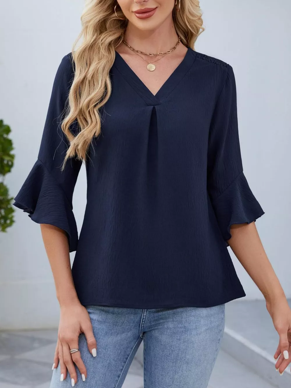 V-Neck Ruffle Sleeve Blouse, image 11
