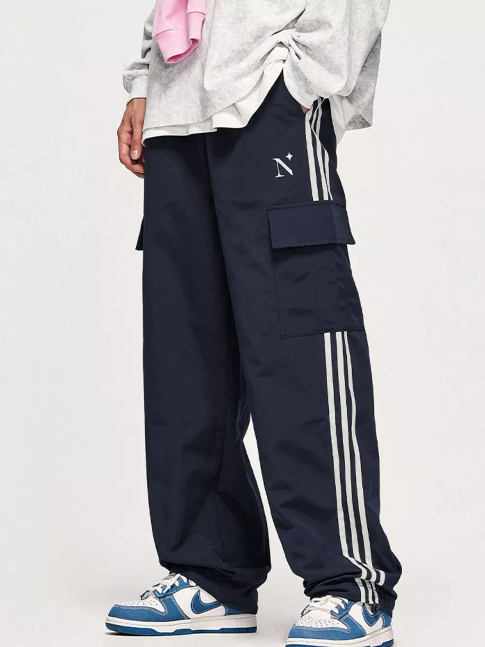 Men's Side Striped Wide Leg Cargo Pants, image 9