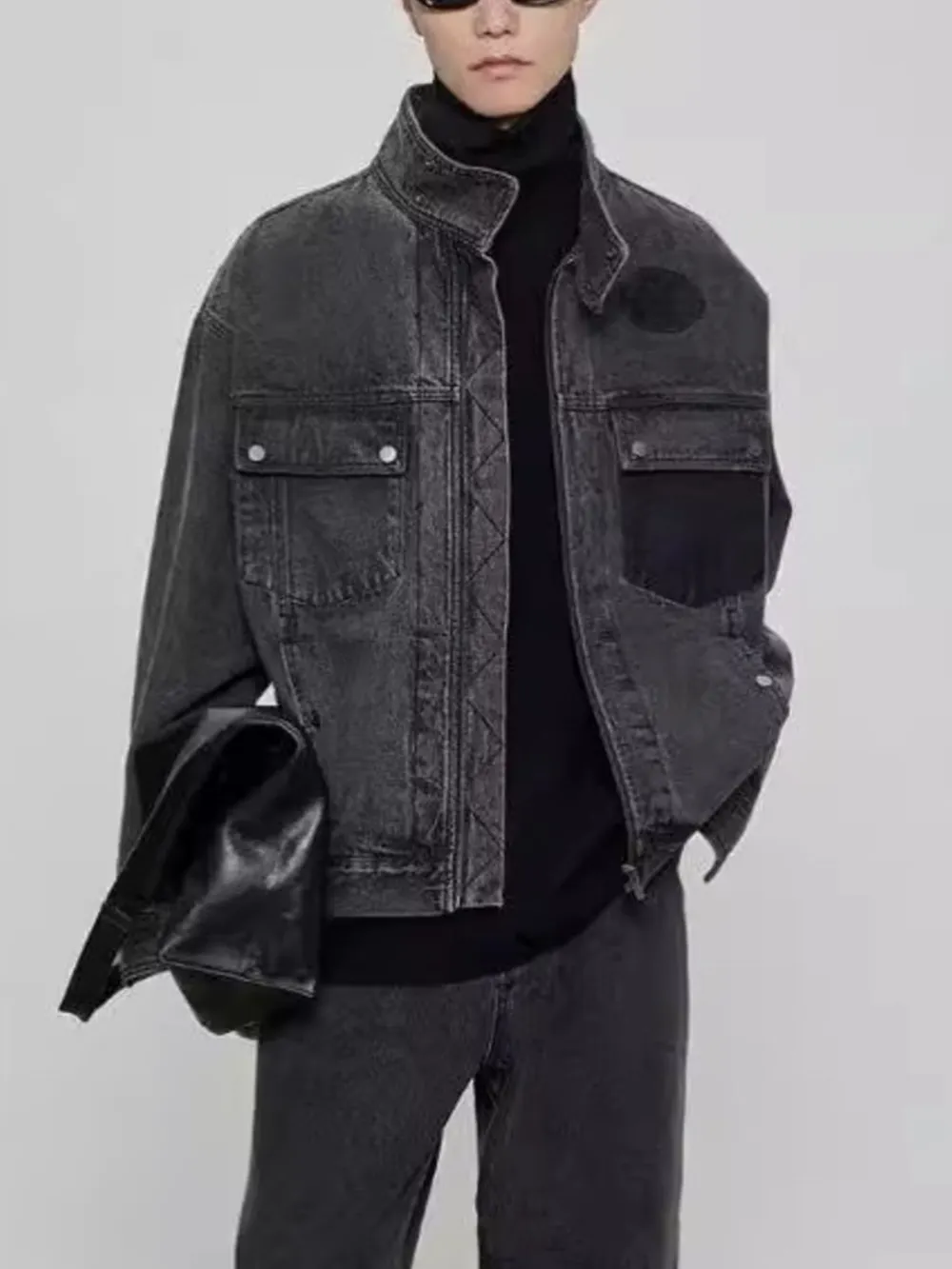 Men's Plus Size Washed Zip Up Denim Jacket, image 7