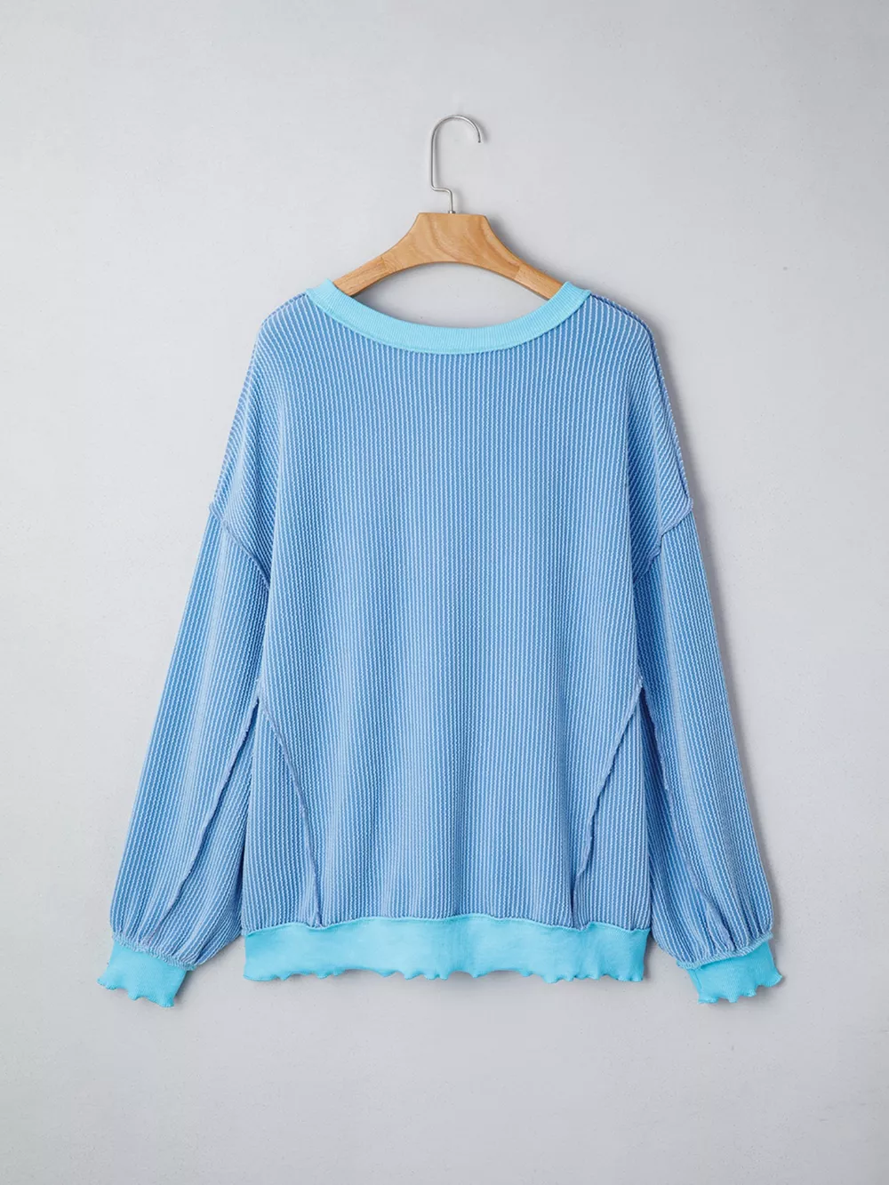 Twisted Rib Uneven Hem Drop Shoulder Loose Knit Top, image 5