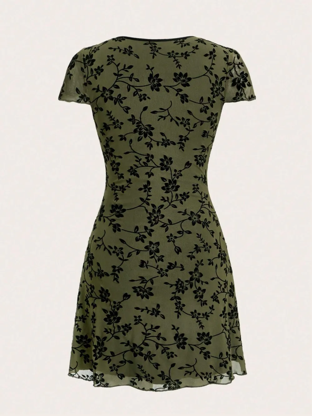 Printed V-Neck Short Sleeve Mini Dress, image 5