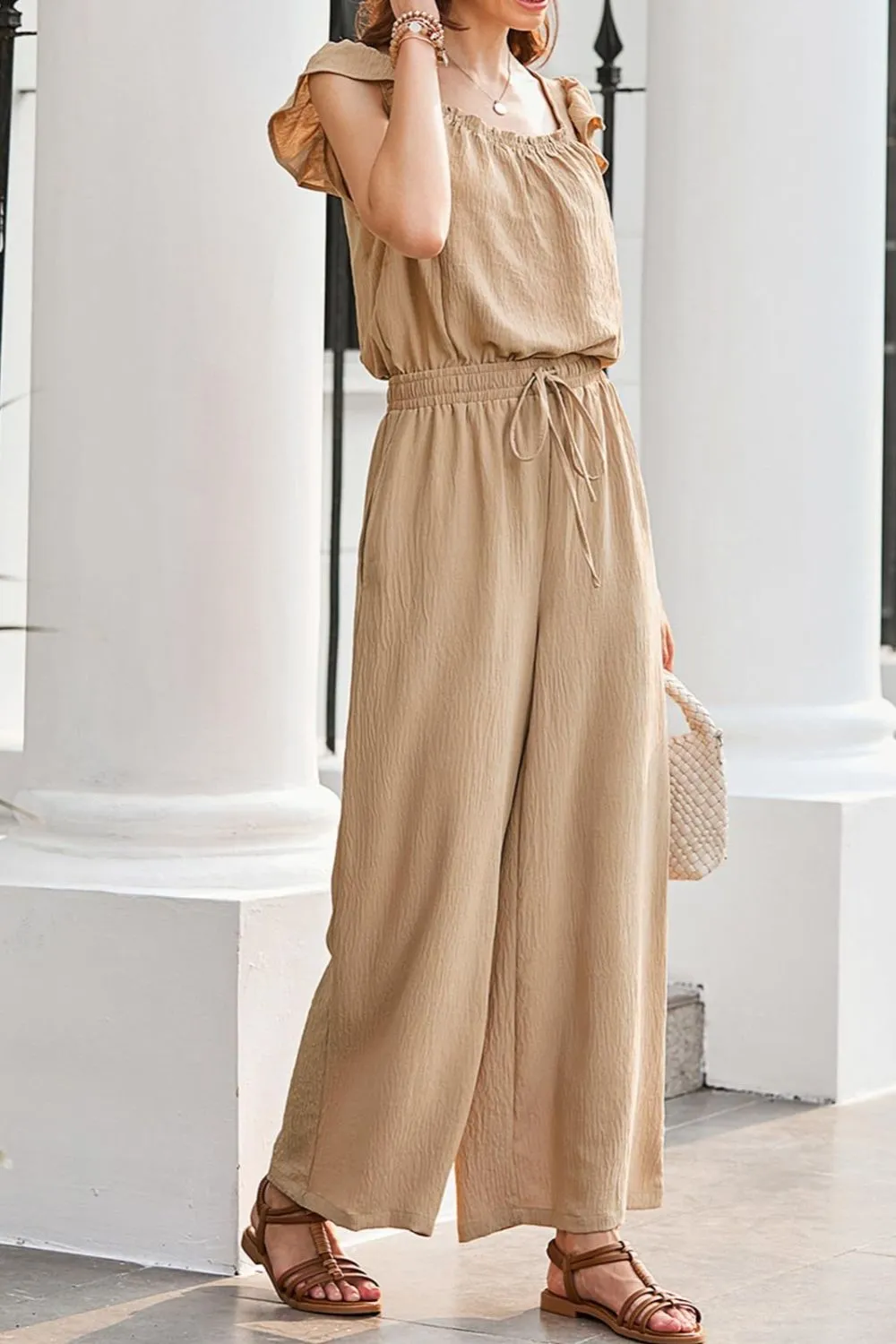 Ruffled Cap Sleeve Wide Leg Jumpsuit, image 25