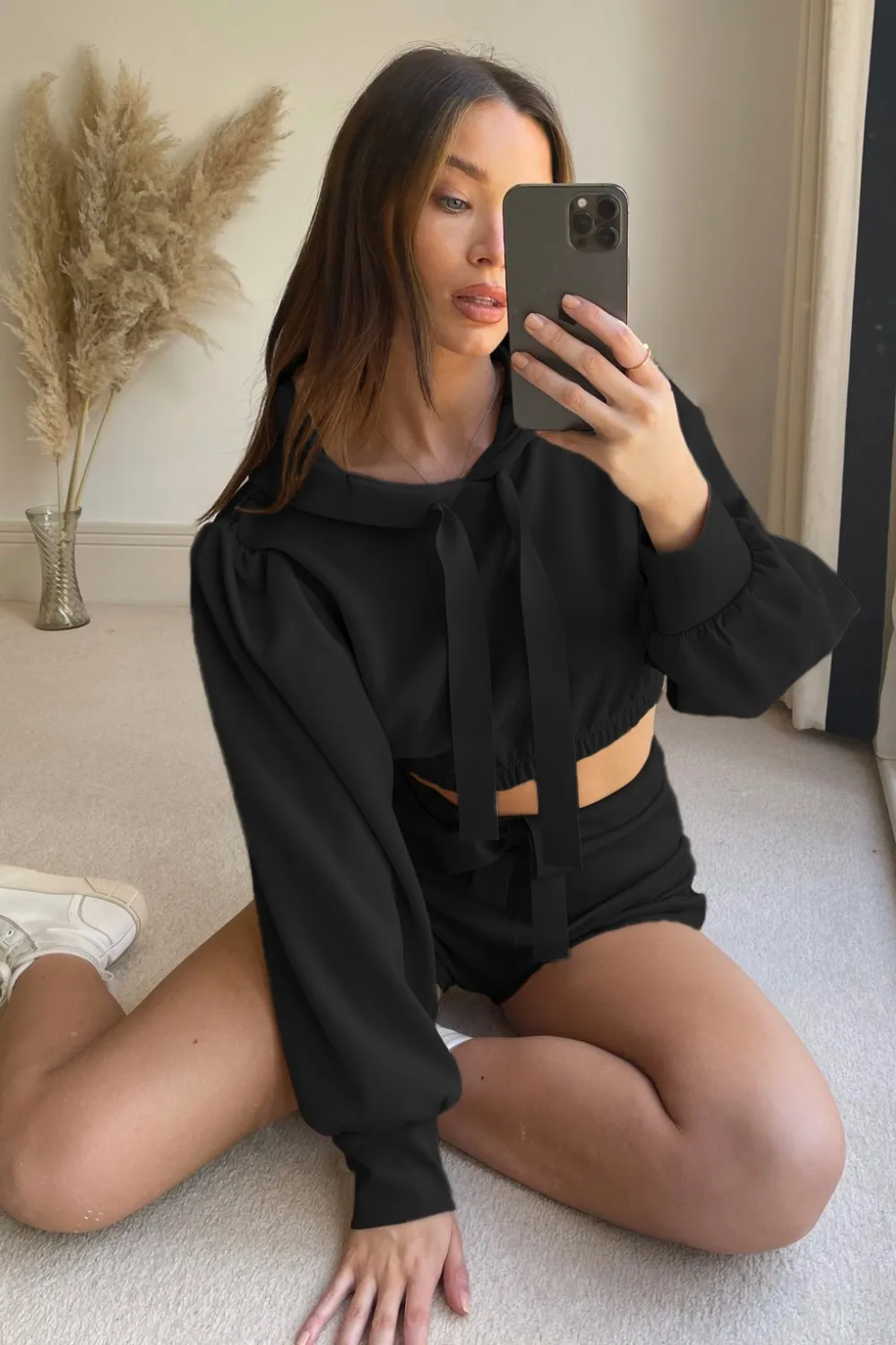 Drawstring Long Sleeve Hooded Top and Shorts Set, image 14