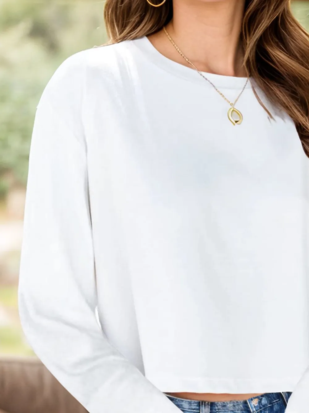 Round Neck Dropped Shoulder Long Sleeve T-Shirt, image 3