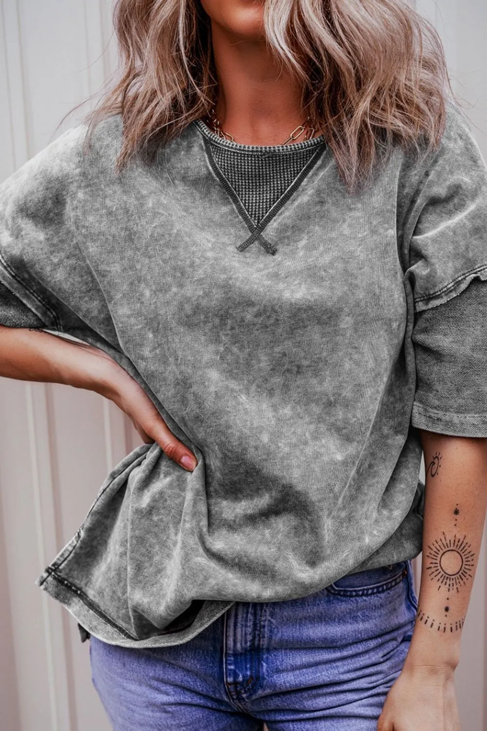Mineral Wash Drop Shoulder Round Neck T-Shirt, image 14