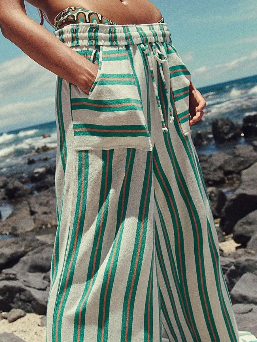 Striped Wide-Leg Drawstring Pants, image 10