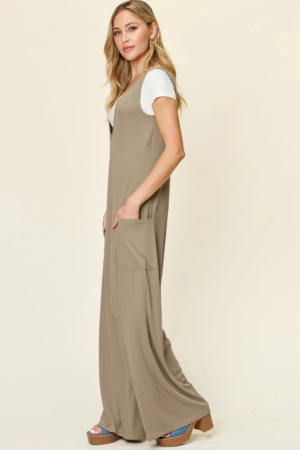 Full Size Sleeveless Wide Leg Jumpsuit with Pockets, image 15