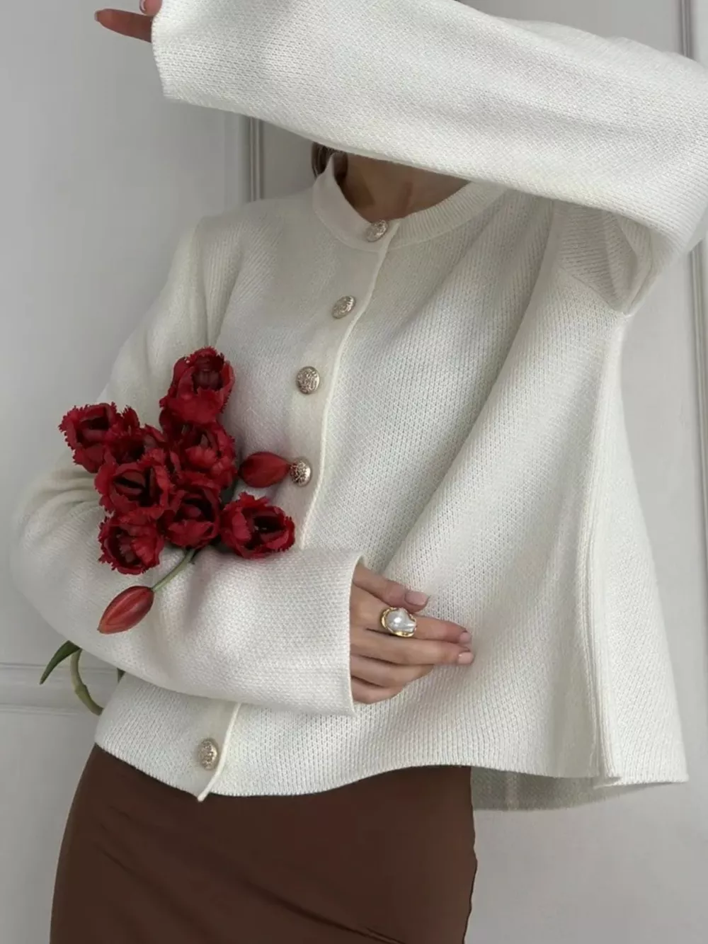 Crew-Neck Button Down Cardigan, image 3