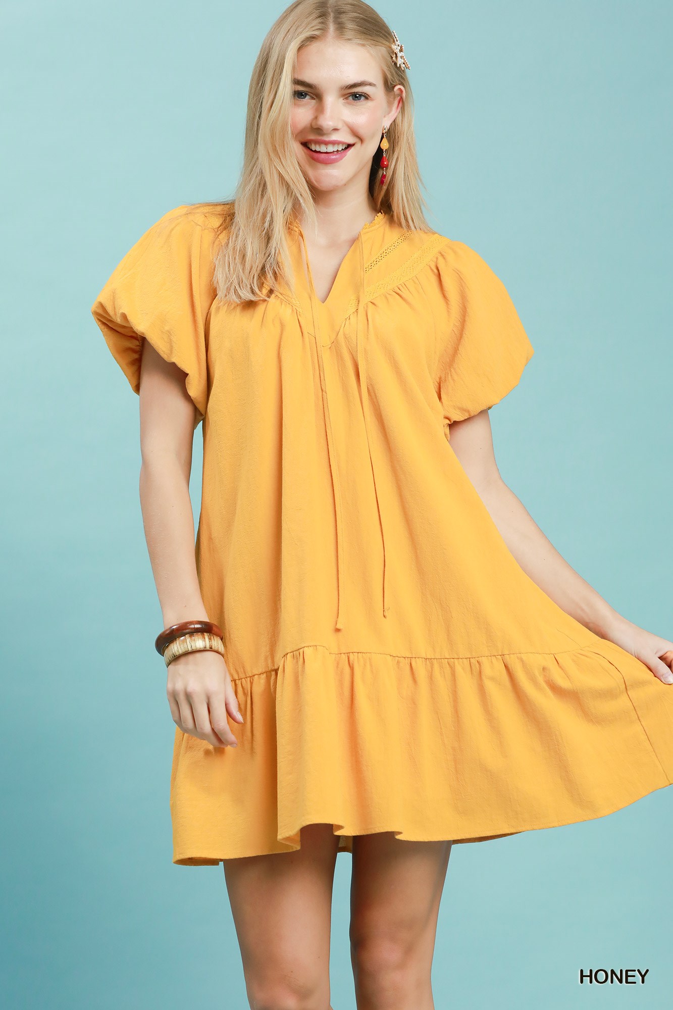 Flutter Sleeve Tassel Tie Ruffle Hem Mini Dress