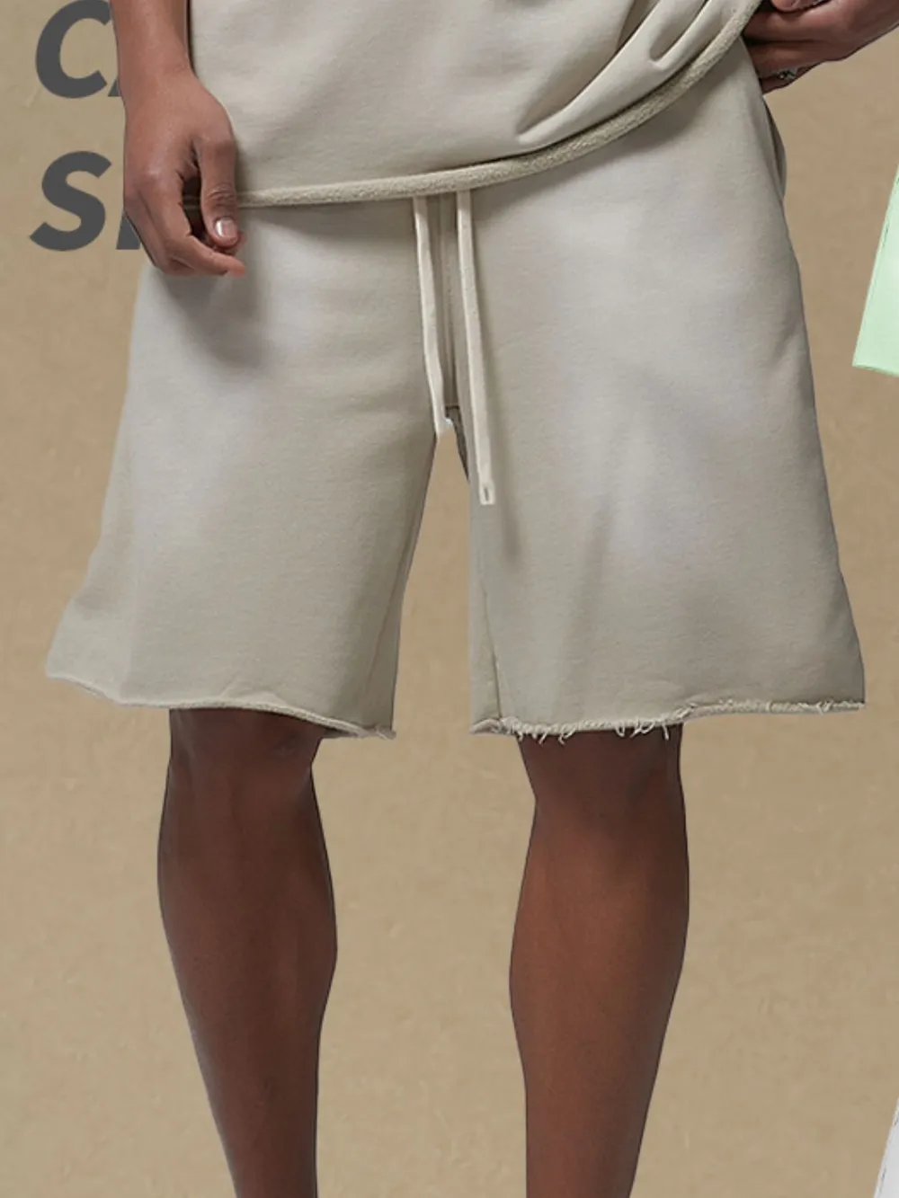 Men's Raw Edge Drawstring Casual Shorts, image 2