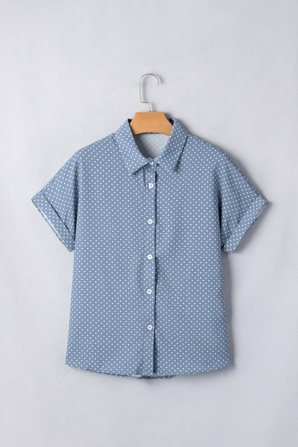 Dotted Print Cuffed Short Sleeve Shirt, image 6