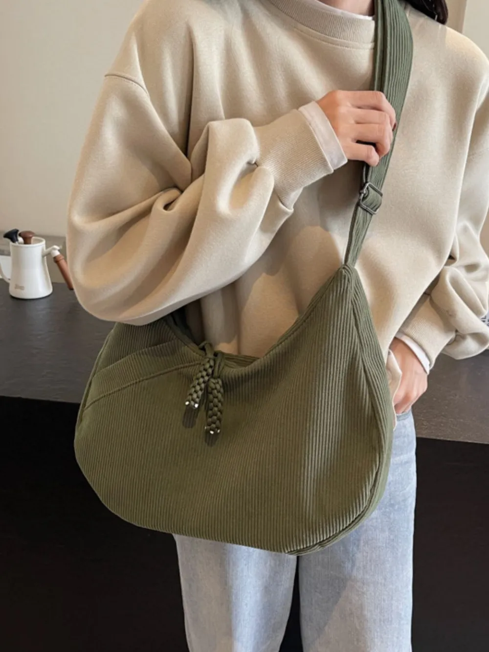Ribbed Adjustable Strap Shoulder Bag, image 10