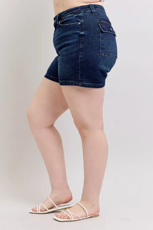 Full Size High Waist Back Flap Pocket Denim Shorts Plus Size, image 10