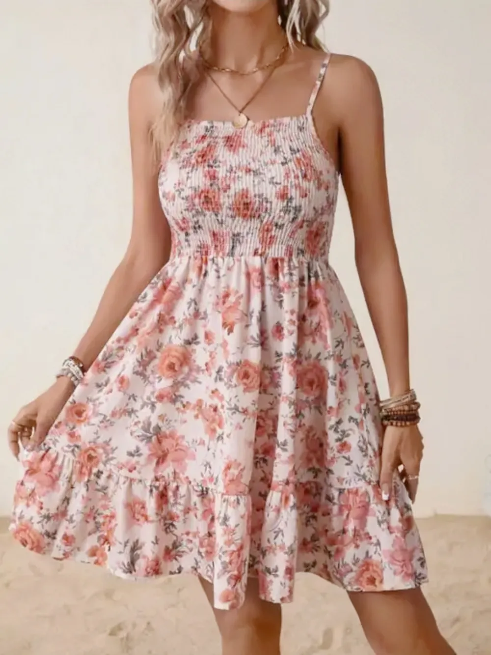 Smocked Floral Square Neck Cami Dress
