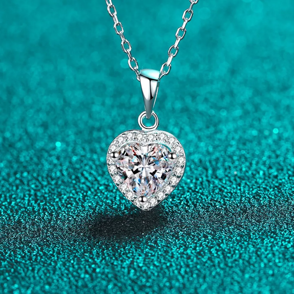 2 Carat Moissanite 925 Sterling Silver Heart Pendant Necklace, image 2