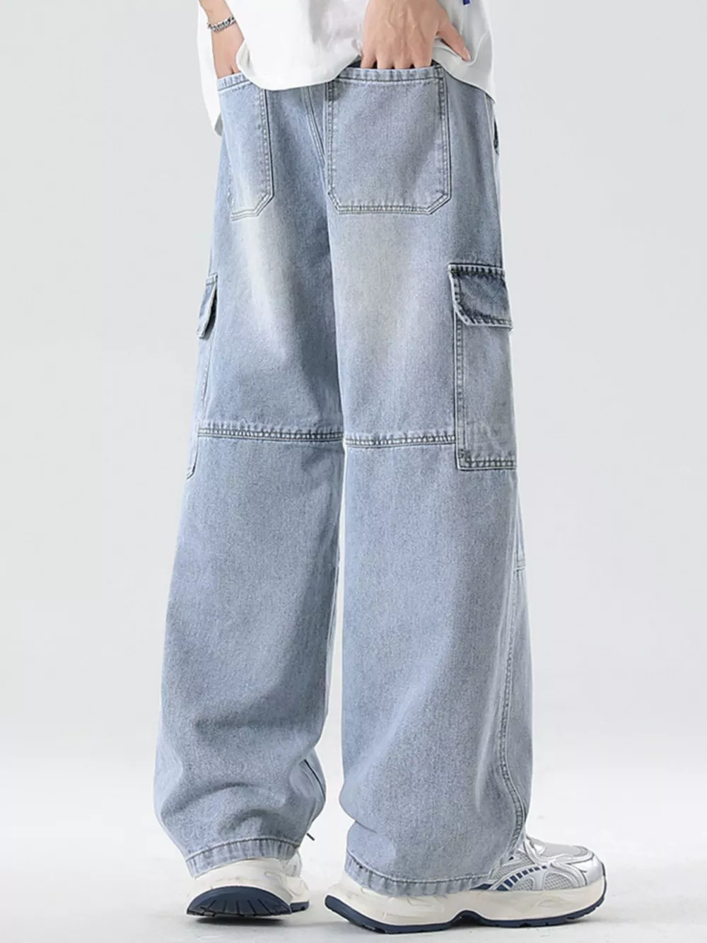 Men's Full Size Vintage Wash Wide Leg Jeans Plus Size, image 6