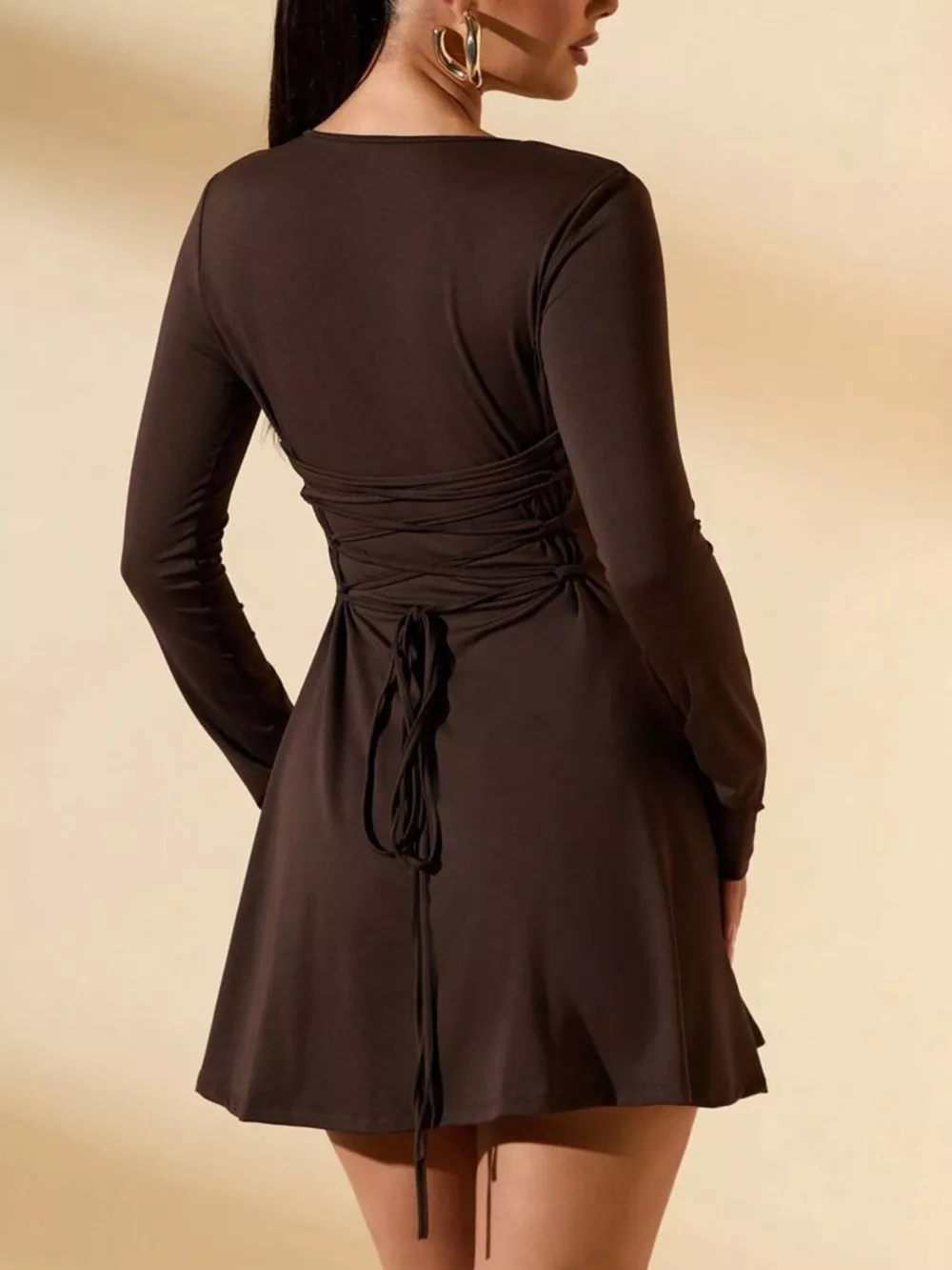 Round Neck Long Sleeve Mini Dress, image 5