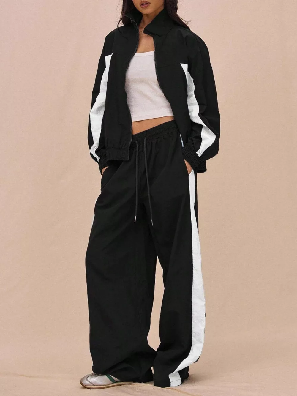 Color-Block Tracksuit and Wide-Leg Pants Set, image 5
