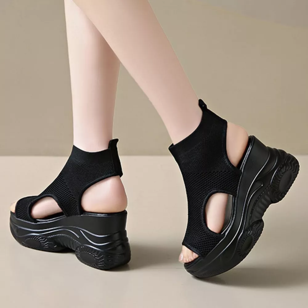 Cutout Mesh Wedge Sandals, image 9