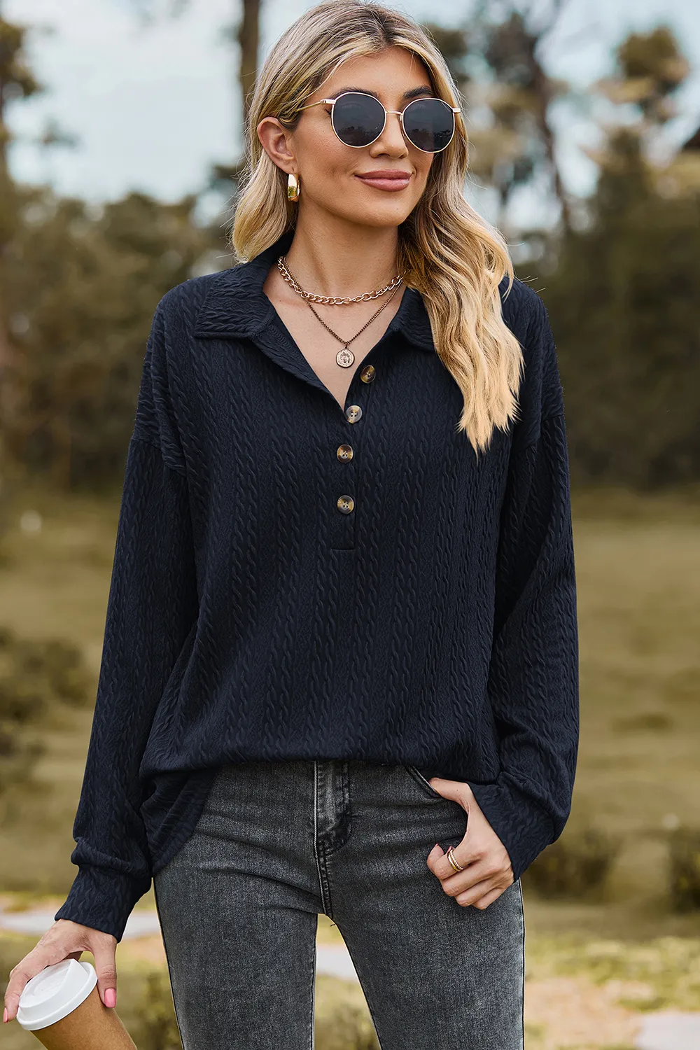Half Button Dropped Shoulder Blouse, image 23