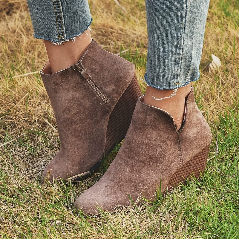Side Zipper Wedge Boots, image 3