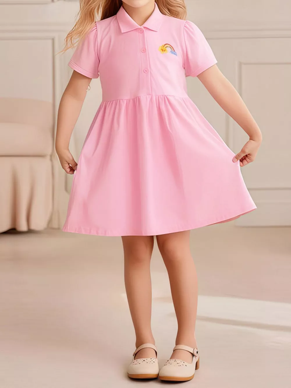 Children's Rainbow Embroidered Polo Dress