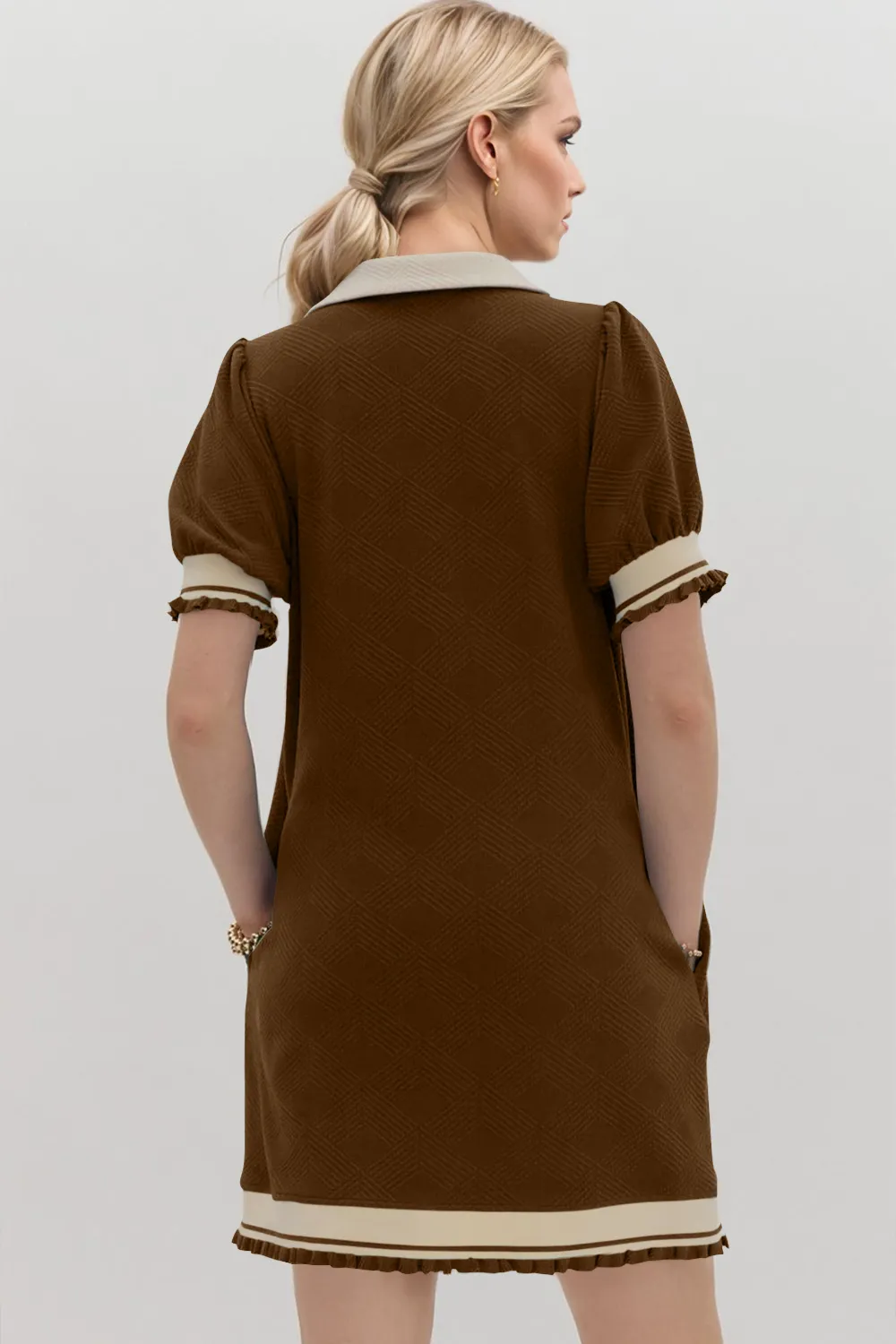 Frill Contrast Trim Jnny Collar Short Sleeve Mini Dress, image 20