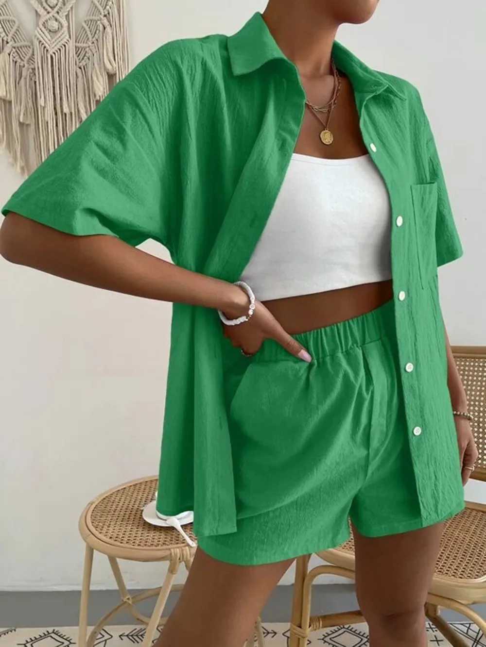 Button Up Short Sleeve Shirt and Shorts Set, image 12