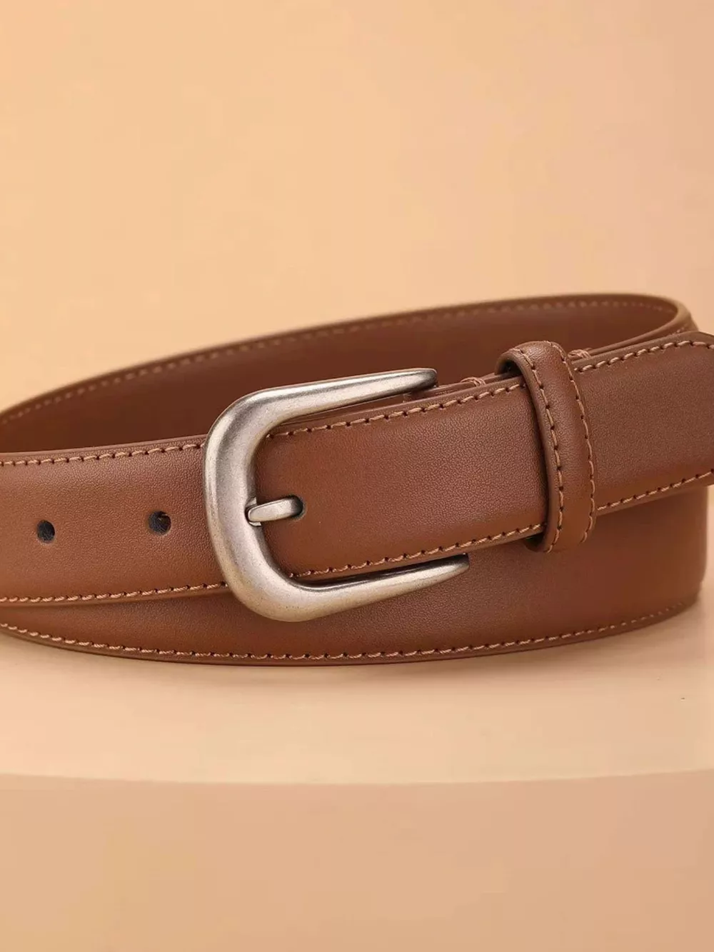 Classic Leather Belt with Silver Buckle, image 2