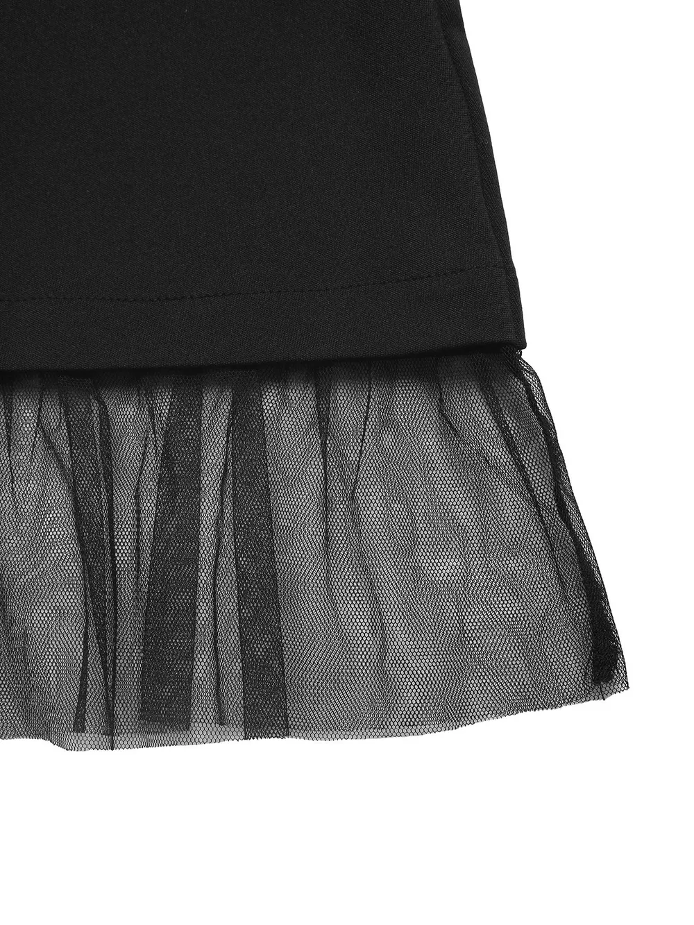 Square Neck Puff Sleeve Mesh Hem Dress, image 9