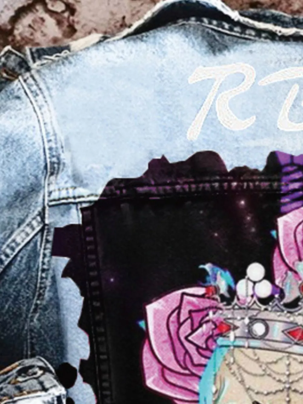 Full Size Skull and Rose Graphic Denim Jacket Plus Size, image 4