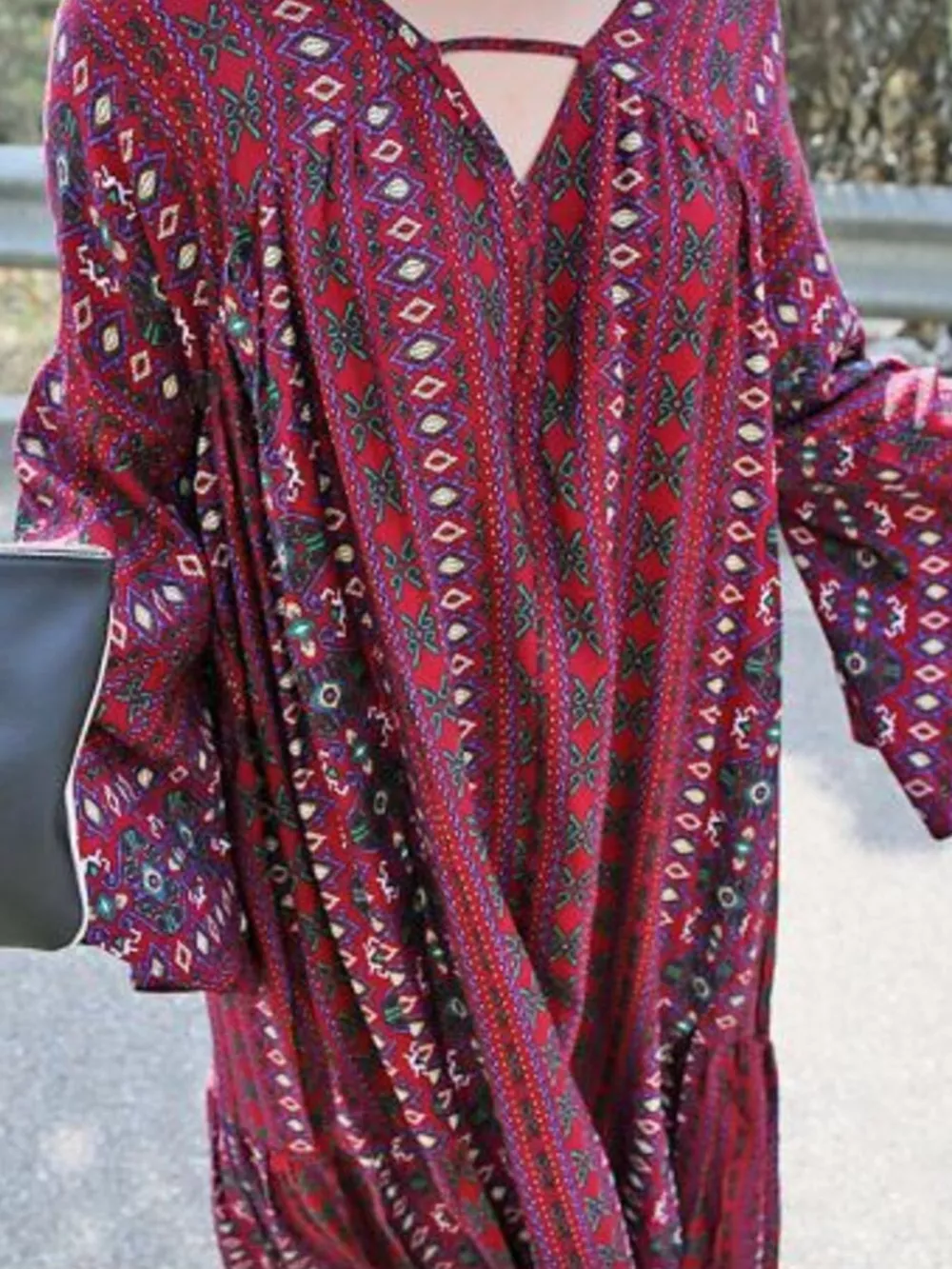 Bohemian Print Midi Dress with Side Slits, image 4